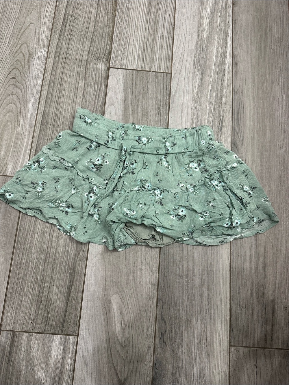 Green Floral Tiered Mini Skort